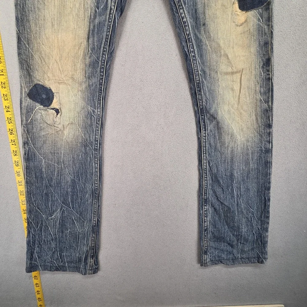 Levis Jeans Mens Blue Slim Straight Thrashed Patched Washed Out Fits 29x32